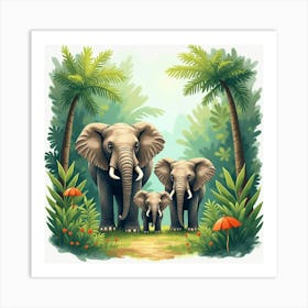 Elephants In The Jungle 1 Art Print