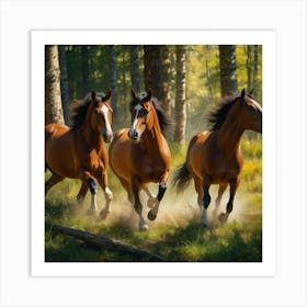 Horses Galloping In The Forest 2 Art Print