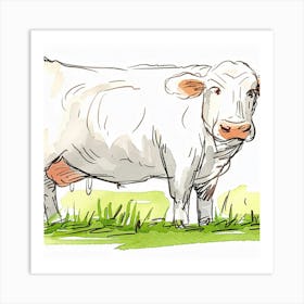 White Cow In The Grass Art Print