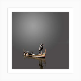 Man Fishing In A Boat Art Print