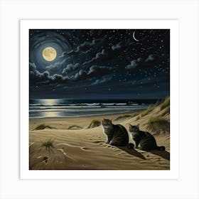 Two Cats On The Beach Art Print