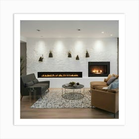 Modern Living Room With Fireplace 31 Art Print