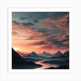 Nature Magic: Mountains with Sunset Art Print