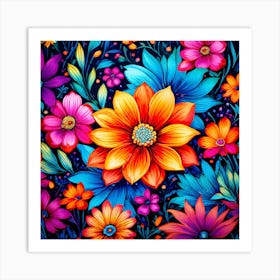 A Vibrant Bursting With Colorful Flowers Perfect For Those Who Love Nature, Floral Seamless Pattern, Floral Wallpaper, Colorful Flowers, Flower Painting 7 Art Print