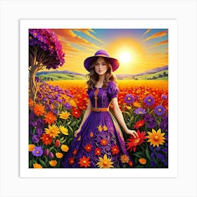 Girl In Purple Hat Art Print