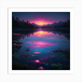 Sunset Over A Lake 1 Art Print