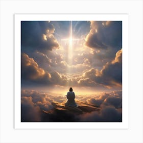 Gods Hand Comes Through The Clouds Jesus Is Praying On The Ground Art Print