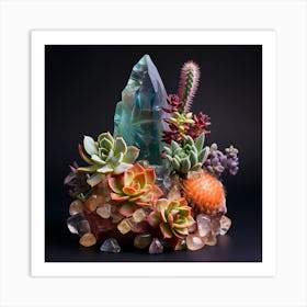 Succulents and Stones 9 Art Print