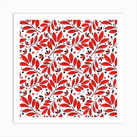 Lushy Leaves Red Black Art Print