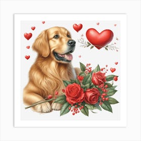 Golden Retriever With Roses Poster