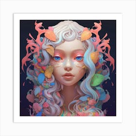 Girl With Colorful Hair Art Print