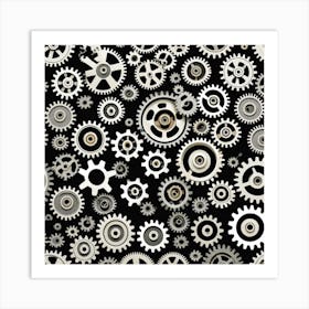 Cogs On A Black Background Art Print