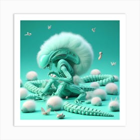 Alien Playing With Silkworms Art Print