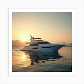 Elegant Yacht Sailing Through A Calm Bay At Golden Hour 1 Art Print