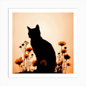 Silhouette Of Cat Art Print