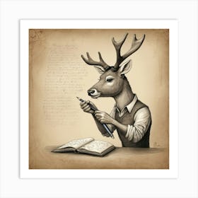 Deer With Pen Art Print