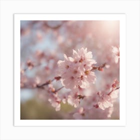 A Blooming Cherry Blossom Tree With Petals Gently Falling In The Breeze Art Print