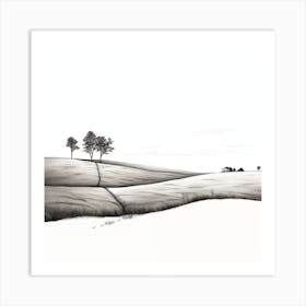 Minimalistic Fine Tip Marker Pen Drawing Of A Country Landscape Art Print