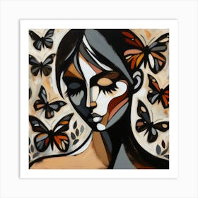 Colourful Female Portrait with Butterfly Abstract 2 Art Print