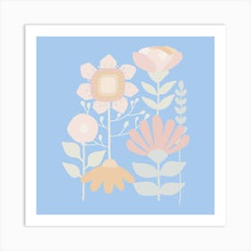 Flowers On A Blue Background Art Print