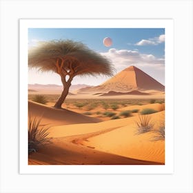 Desert Landscape With A Tree 1 Art Print