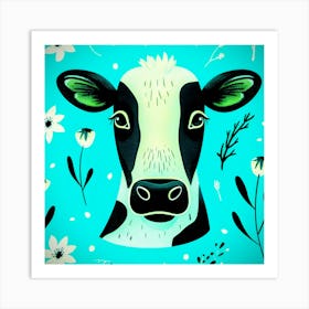 Cow Head With Flowers Art Print