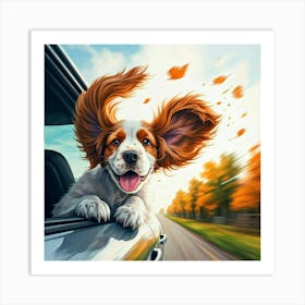 Dog In A Car in the Fall Art Print