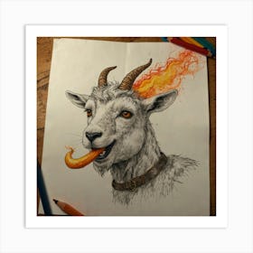 Goat With Flames Art Print