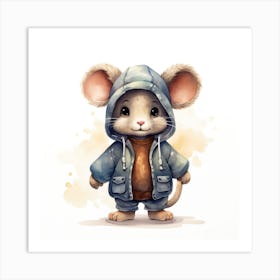 Watercolour Cartoon Mouse In A Hoodie Art Print