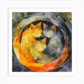 Three Cats In A Circle Art Print