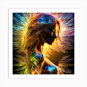 Visual Color Portrait With A Women Spreading Her Energy And Active Neural Senses Art Print