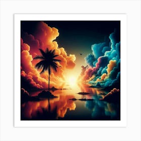 Sunset With Palm Tree Art Print