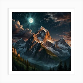 Mountain Landscape At Night Art Print