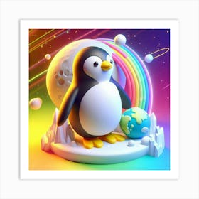 Penguin In Space Art Print