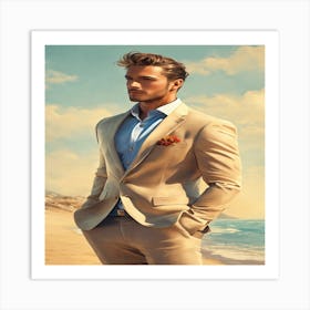 Man In A Suit On The Beach Art Print