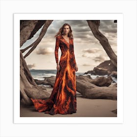 Woman In A Fire Dress Art Print