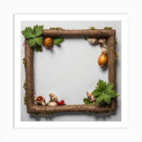 Frame With Mushrooms And Leaves Art Print