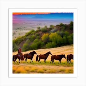 Horses At Sunset 1 Art Print