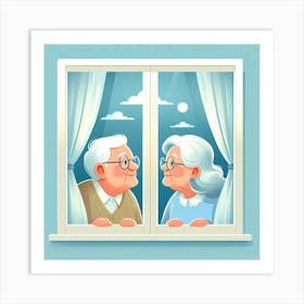 Old Couple Looking Out Window 1 Art Print