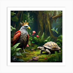 King Of The Birds In The Party Approaching Tortoise Looking Stern And Disapproving (3) Art Print