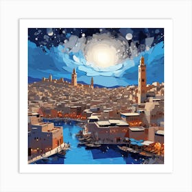 Moonlit City Morocco Art Print