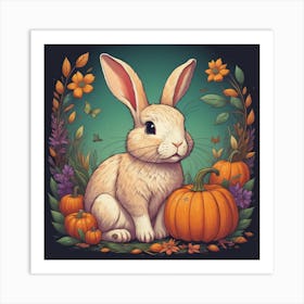 Rabbit With Pumpkins Art Print