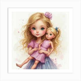 Cute Girl And Doll 1 Affiche