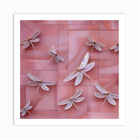 Dragonflies On Pink Art Print