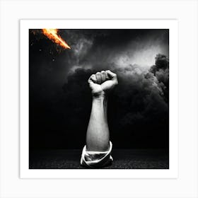 A Clenched Fist Raised In A Striking Gesture Of Protest Embodying Both The Power And Aggression Of (1) 2 Art Print