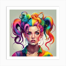 Colorful Girl With Rainbow Hair Art Print