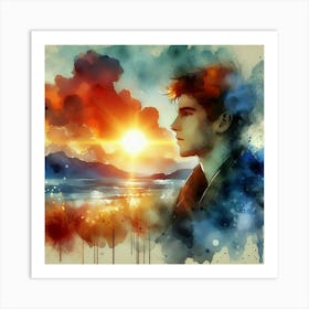 Young Man Looking At The Sunset Art Print