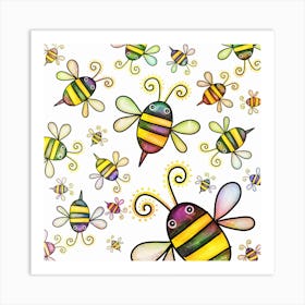 Bee Doodle Cartoon Art Print