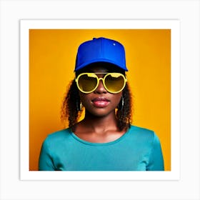 Firefly Headshot, Avatar, Girl, Blue Face Cap, Yellow Sunglasses, Stylish, Vibrant, Colorful, Modern (9) Art Print