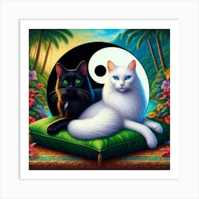 Yin Yang Cats 25 Art Print